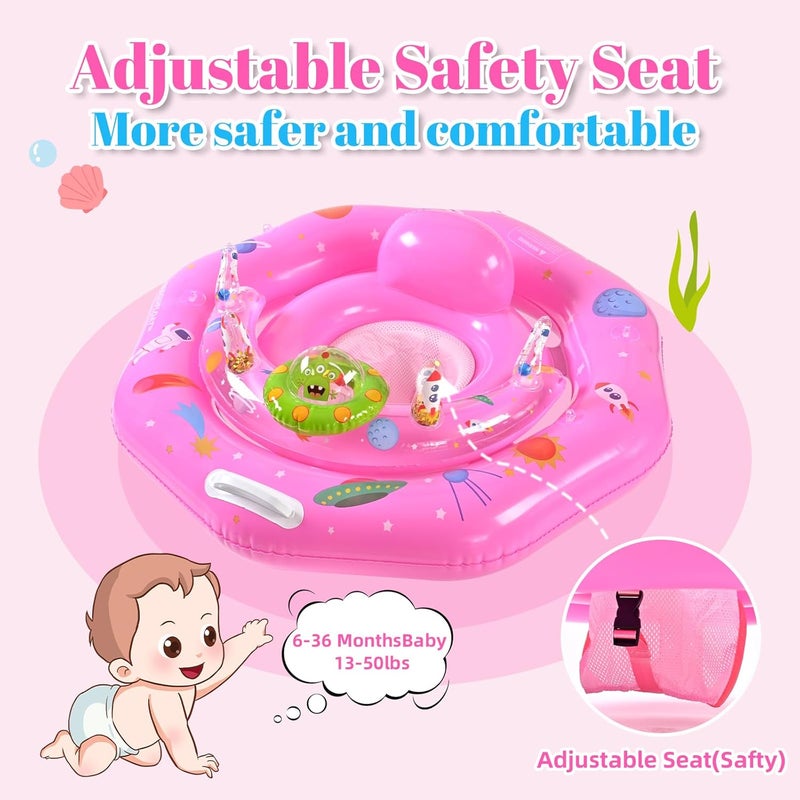 GEEQUFLOAT Baby Pool Float for 6-36 Months | Extra Wide Infant Pool Float with UPF50+ Sunshade & Toy Play Console | Baby Floatie with Adjustable Safety Seat, Detachable Canopy, Secure Handle & Safety Leash - Image 4